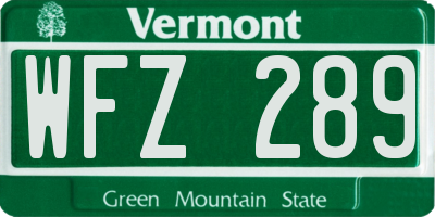 VT license plate WFZ289