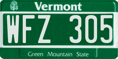 VT license plate WFZ305