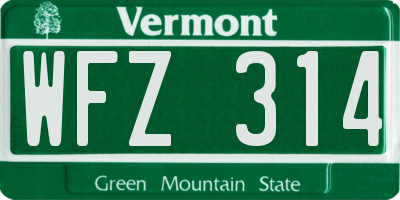 VT license plate WFZ314