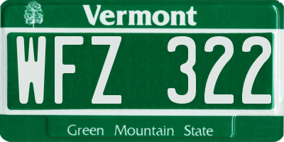 VT license plate WFZ322