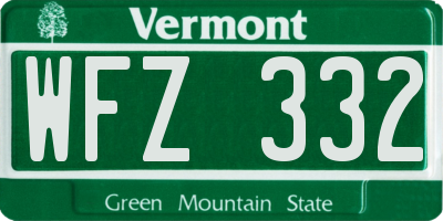 VT license plate WFZ332