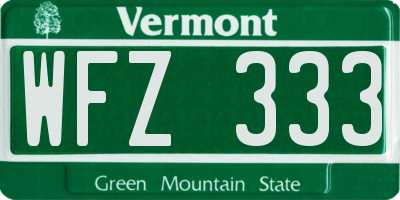 VT license plate WFZ333