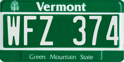 VT license plate WFZ374