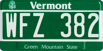 VT license plate WFZ382