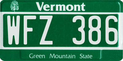 VT license plate WFZ386