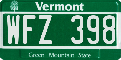 VT license plate WFZ398