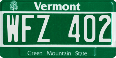 VT license plate WFZ402