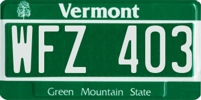 VT license plate WFZ403