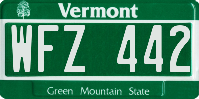 VT license plate WFZ442
