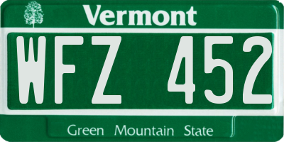 VT license plate WFZ452