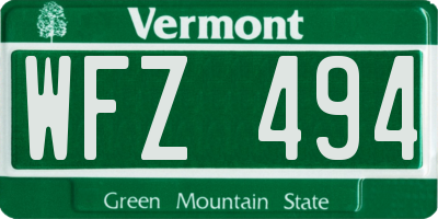 VT license plate WFZ494