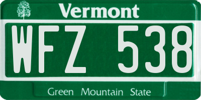 VT license plate WFZ538