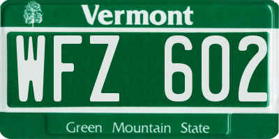 VT license plate WFZ602