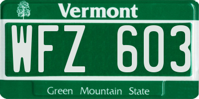 VT license plate WFZ603