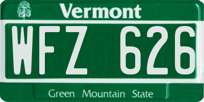 VT license plate WFZ626