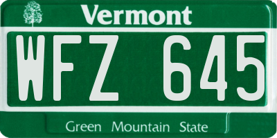 VT license plate WFZ645