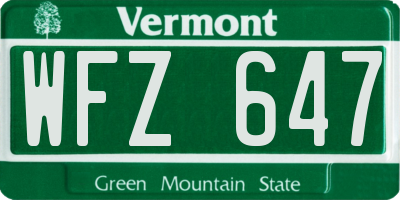 VT license plate WFZ647