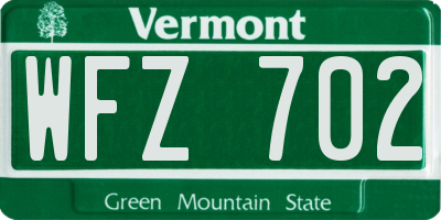 VT license plate WFZ702