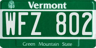 VT license plate WFZ802