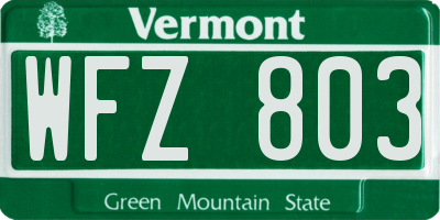 VT license plate WFZ803