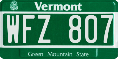 VT license plate WFZ807