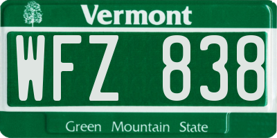 VT license plate WFZ838