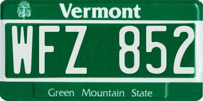 VT license plate WFZ852