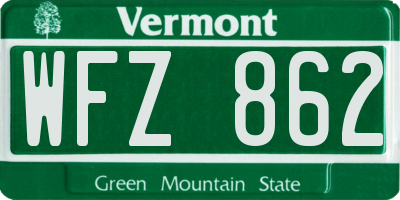 VT license plate WFZ862