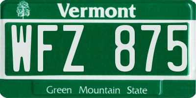 VT license plate WFZ875