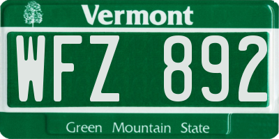 VT license plate WFZ892