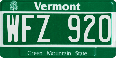 VT license plate WFZ920