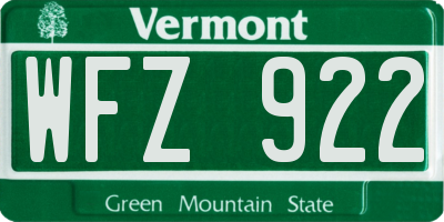 VT license plate WFZ922