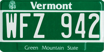 VT license plate WFZ942