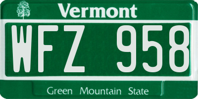 VT license plate WFZ958