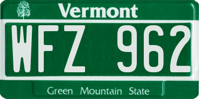 VT license plate WFZ962