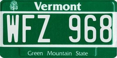 VT license plate WFZ968