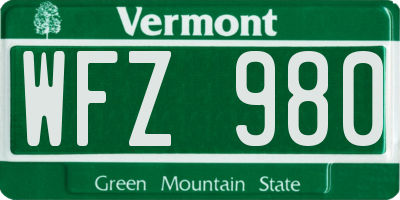 VT license plate WFZ980