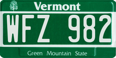 VT license plate WFZ982