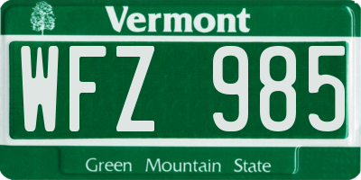 VT license plate WFZ985