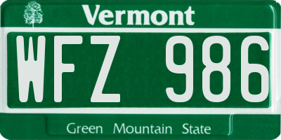 VT license plate WFZ986