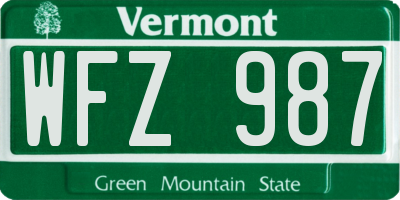 VT license plate WFZ987