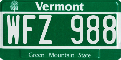 VT license plate WFZ988