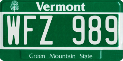 VT license plate WFZ989