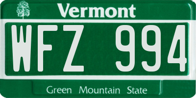 VT license plate WFZ994