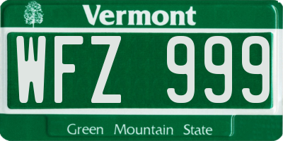 VT license plate WFZ999