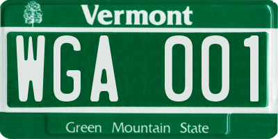 VT license plate WGA001