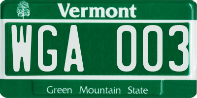 VT license plate WGA003