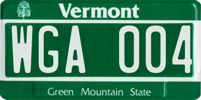 VT license plate WGA004