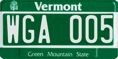 VT license plate WGA005