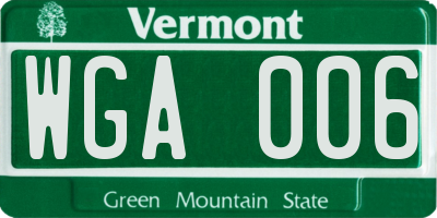 VT license plate WGA006